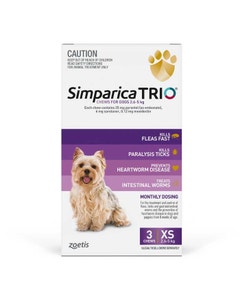 Simparica Trio 2.6-5kg Dog Flea Tick & Worm Chew 3 Pack