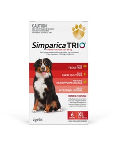 Simparica Trio 40.1-60kg Dog Flea Tick & Worm Chew 6PK x 2