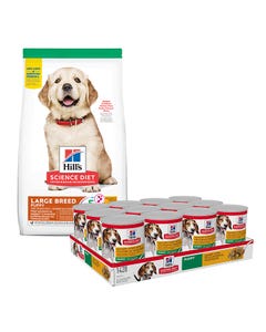 Science Diet Large Breed Puppy Food 12kg & Stewed Chicken & Vegetables Puppy Can 363gx12