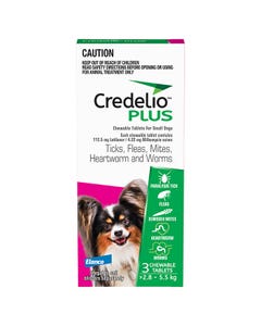 Credelio Plus Small 2.8-5.5kg Dog Flea Tick & Worm Chew