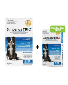 Simparica Trio 10.1-20kg Dog Flea Tick & Worm Chew 6PK + Free 1PK