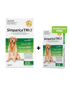 Simparica Trio 20.1-40kg Dog Flea Tick & Worm Chew 6PK + Free 1PK