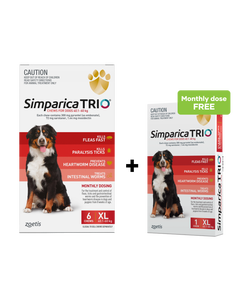 Simparica Trio 40.1-60kg Dog Flea Tick & Worm Chew 6PK + Free 1PK